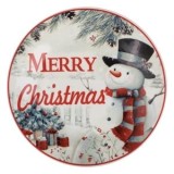 Farfurie de Craciun Portelan Alb cu Om de Zapada Merry Christmas pentru Desert, CMCLASS