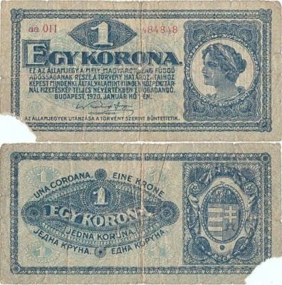 1920 ( 1 I ) , 1 korona ( P-57 ) - Ungaria foto