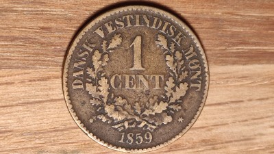 Indiile de vest daneze -raritate coloniala- 1 cent 1859 -Frederik VII- superba ! foto