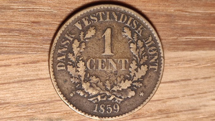 Indiile de vest daneze -raritate coloniala- 1 cent 1859 -Frederik VII- superba !