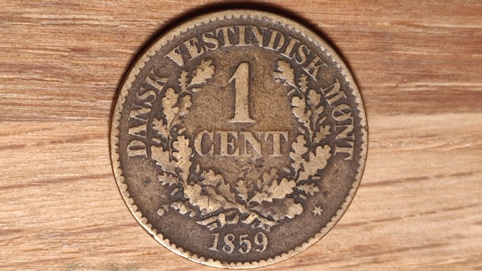 Indiile de vest daneze -raritate coloniala- 1 cent 1859 -Frederik VII- superba !