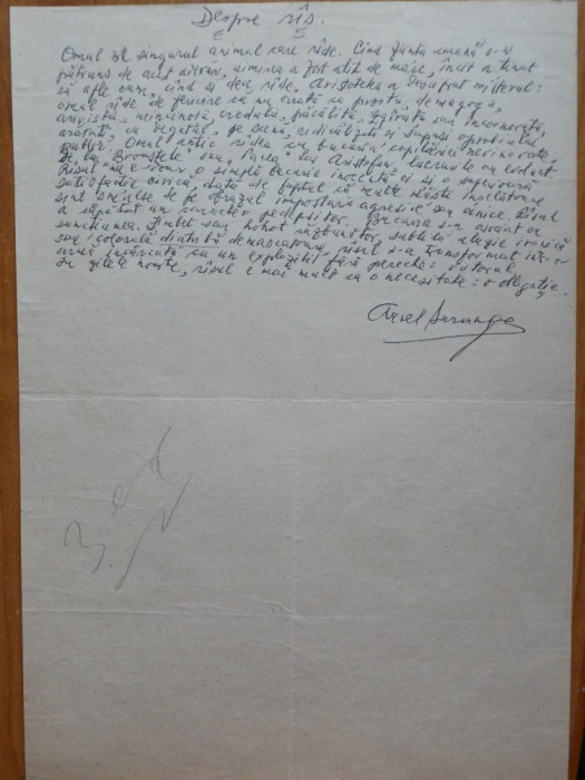 Aurel Baranga, pagina manuscris; Despre ras