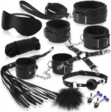 Cumpara ieftin Set Bondage Erotica Fetish Art, Piele Neagra cu plus, 12 piese