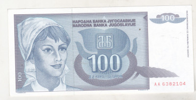 bnk bn Iugoslavia 100 dinari 1992 foto