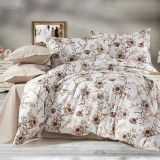 Lenjerie pat dublu,bumbac ranforce,4 piese,alba cu flori,RNFN245
