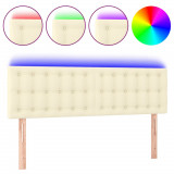 Tăblie de pat cu LED, crem, 144x5x78/88 cm, piele ecologică