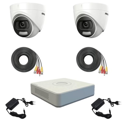 Sistem supraveghere profesional Hikvision Color Vu 2 camere 5MP IR20m, DVR 4 canale, full accesorii SafetyGuard Surveillance foto