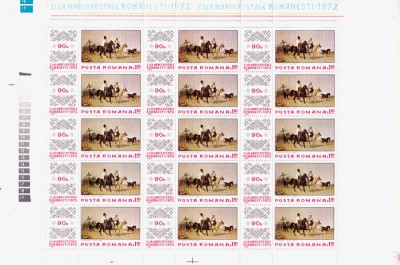 ✅RO 1972 , LP 812 ,&amp;quot; Ziua marcii postale romanesti&amp;quot; , serie in coala de 15 margine griuri - ERORI puncte rosii , halouri , etc. ,MNH foto