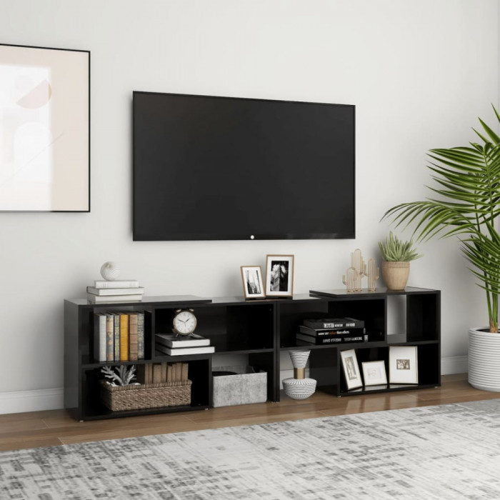 Comoda TV, negru extralucios, 149x30x52 cm, PAL GartenMobel Dekor