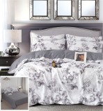 Cumpara ieftin Lenjerie Pat Bumbac 4 Piese Alb Lila, Husa Pilota 200x230, Cearceaf 240x250, Fete Perna 55x75, 70x70