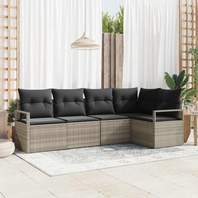 vidaXL Set de canapele pentru grădină 5 pcs Gri deschis Rattan poli 3346382 foto
