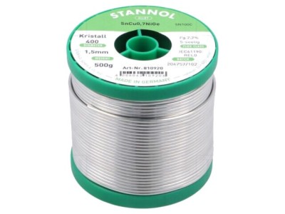 Cositor fără plumb Sn99,3Cu0,7 NiGe 1,5mm 0,5kg STANNOL foto