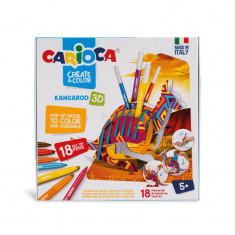 Set 18 Carioci CARIOCA 3D Cangur + 2 Planse Tip Puzzle 3D, 6 Carioci Maxi 6 mm, 12 Carioci 2.6 mm, Carioci Non-Toxice, Carioci de Colorat, Carioci Col