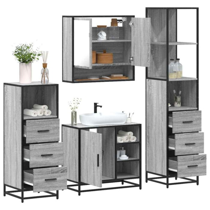 vidaXL Set de mobilier de baie 4 piese Lemn stratificat gri Sonoma 3301298