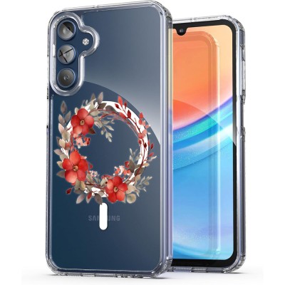 Husa pentru samsung galaxy a15 4g, atasare magnetica, magsafe, pink wreath 18, clear foto