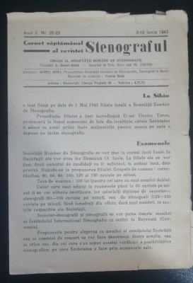 myh 624 - Stenograful - Carnet saptamanal - nr 22-23 - iunie 1943 foto