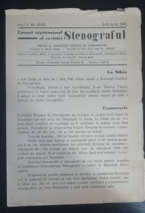 myh 624 - Stenograful - Carnet saptamanal - nr 22-23 - iunie 1943