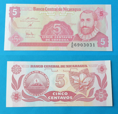 Bancnota veche - Nicaragua 5 Centavos - in stare foarte buna foto