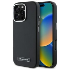 Husa iPhone 16 Pro Max Karl Lagerfeld Leather MagSafe, FW Metal Plate, negru, KLHMP16XPGMSRPK foto