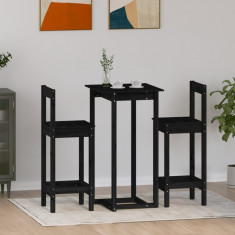 vidaXL Set mobilier de bar, 3 piese, negru, lemn masiv de pin