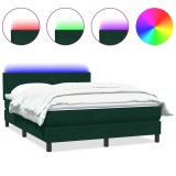 Cumpara ieftin Pat cu arcuri cu saltea si LED, verde inchis, 160x220 cm, catifea
