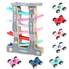 Circuit din lemn cu 7 piste si masinute, multicolor, N28-1