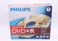 Lot 5 bucati Philips DVD+R 16x 4.7 LightScribe Light Scribe in carcase sigilate foto