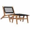 Șezlong vidaXL cu Taburet, Lemn Masiv Tec, Fr&acirc;nghie Poliester, 89.5x60x65 cm, Maro, Scaun Gradina/Terasa Relaxare, Asamblare Ușoară