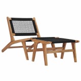 vidaXL Șezlong Gradina cu Taburet Lemn Tec Masiv, 89.5x60x65 cm, Fr&acirc;nghie Poliester, Maro, Relaxare Terasa
