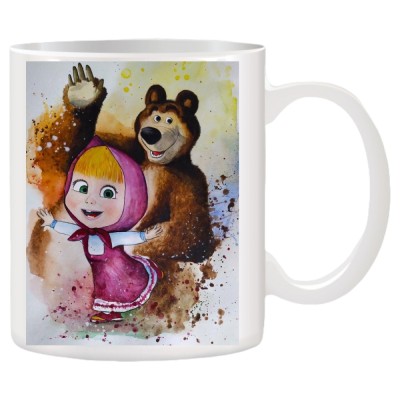 Cana alba personalizata Masa si ursul, INOVATIX&amp;reg;. 330ml foto