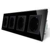 Priză cvadruplă Livolo VL-C7C4EU-12, &icirc;ncastrată, sticlă neagră