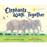 Elephants walk together