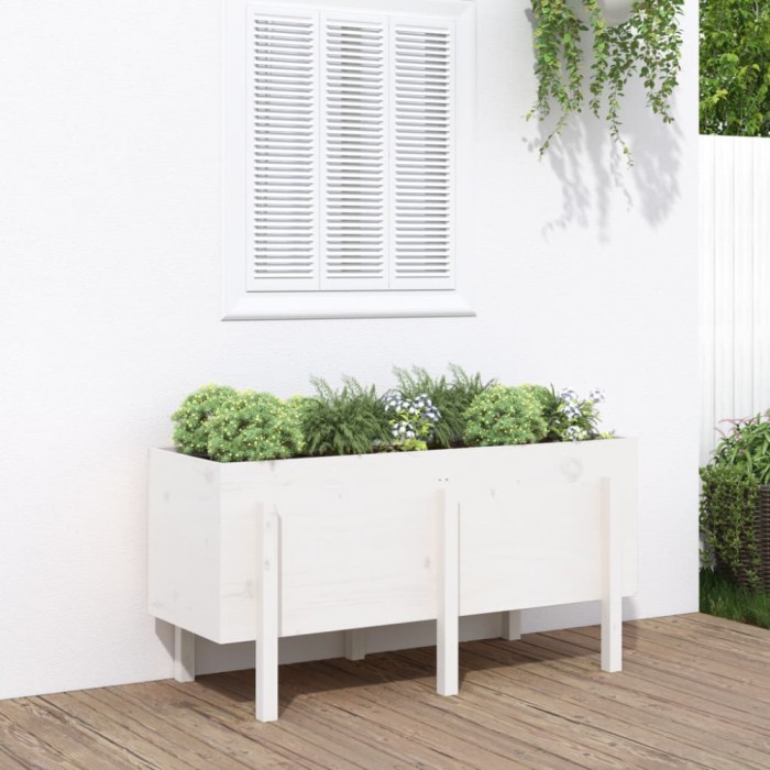 Gossi strat inaltat de gradina, alb, 121x50x57 cm, lemn masiv de pin