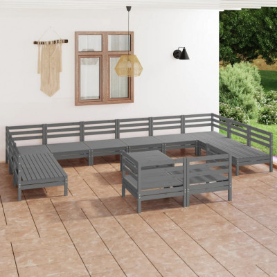 vidaXL Set mobilier de grădină, 13 piese, gri, lemn masiv de pin foto