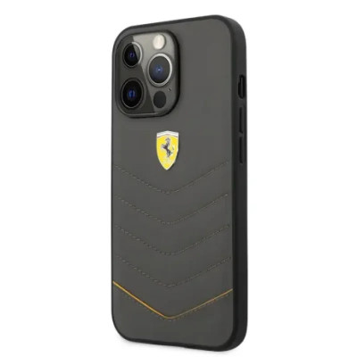 Husa Cover Ferrari Leather Quilted pentru iPhone 13 Pro Dark Grey foto