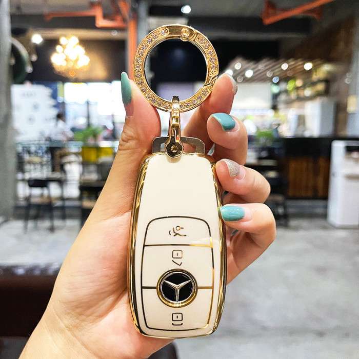 Husa de protectie premium pentru cheie auto Mercedes Benz, Lux Cover Key, ALBA