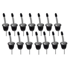Set 14x Dop cu picurator pentru bauturi, otel inoxidabil, 10.8 x 2.9 cm, negru