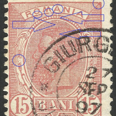 EROARE CAROL I 1893 SPIC , FIL. ,, PR '' - 15 BANI ROSU