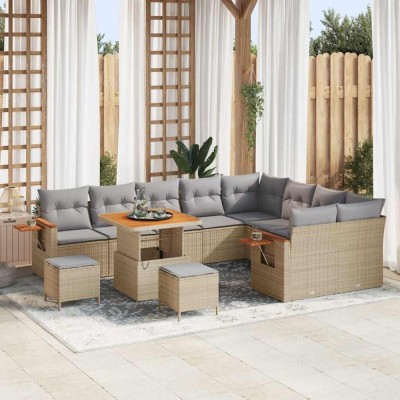 vidaXL Set de canapele pentru grădină cu pernă 12 pcs Bej Rattan poli foto