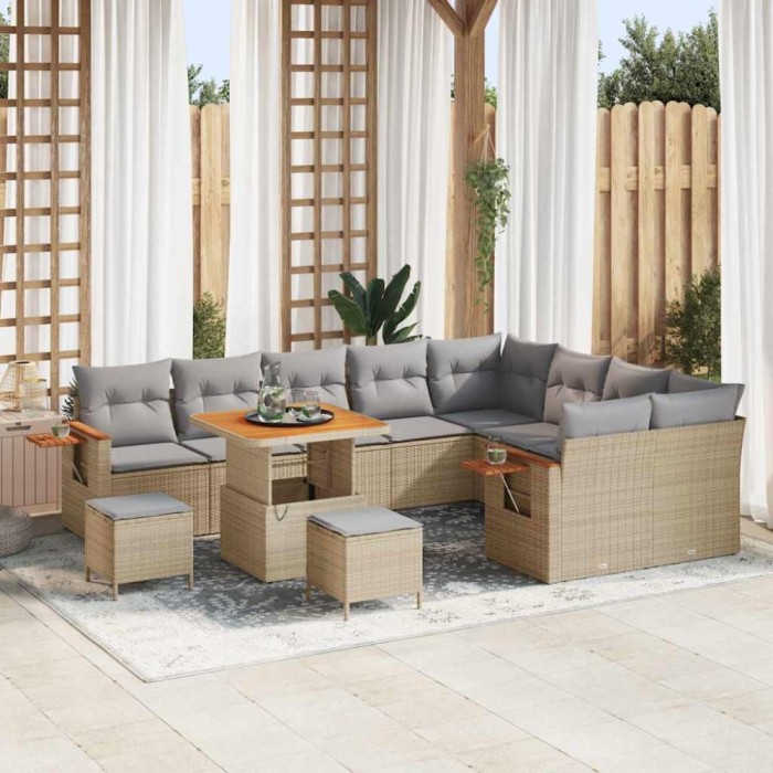 vidaXL Set de canapele pentru grădină cu pernă 12 pcs Bej Rattan poli