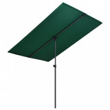 Umbrelă de soare de exterior, st&acirc;lp aluminiu, verde, 180x130 cm