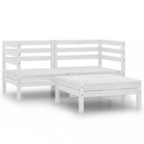 Cumpara ieftin Set mobilier de gradina, 3 piese, alb, lemn masiv de pin