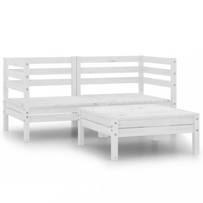 Set mobilier de gradina, 3 piese, alb, lemn masiv de pin