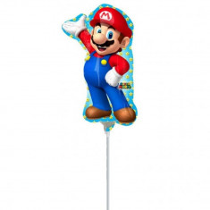 Balon Mini Figurina Super Mario 20 x 30 cm - umflat + bat si rozeta, Amscan 32027 foto