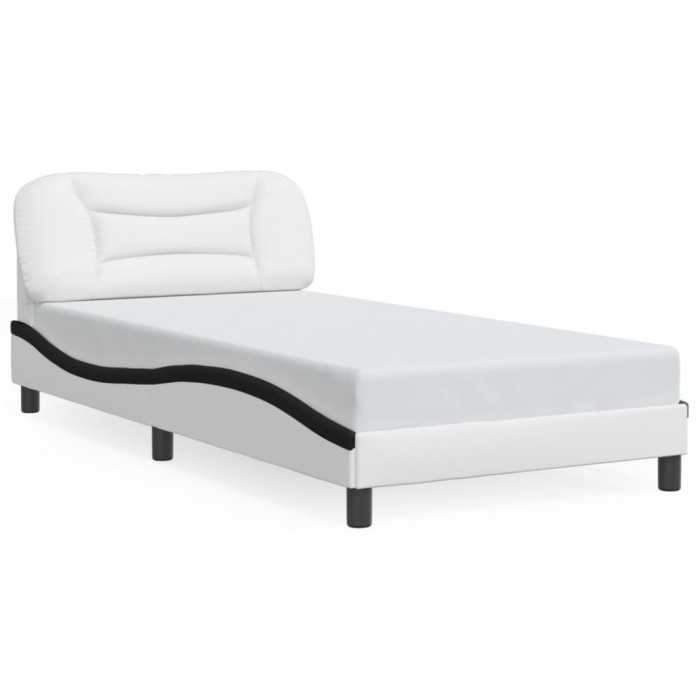 Cadru de pat fara saltea Hvar alb si negru 100x200cm piele artificiala