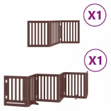 Cumpara ieftin Poarta caini pliabila cu usa 9 panouri maro, 450 cm, lemn plop