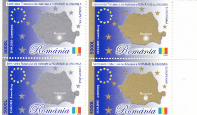 ROMANIA 2005 LP 1682 SEMNAREA TRATATULUI ADERARE A ROMANIEI LA U.E. PERECHE MNH foto