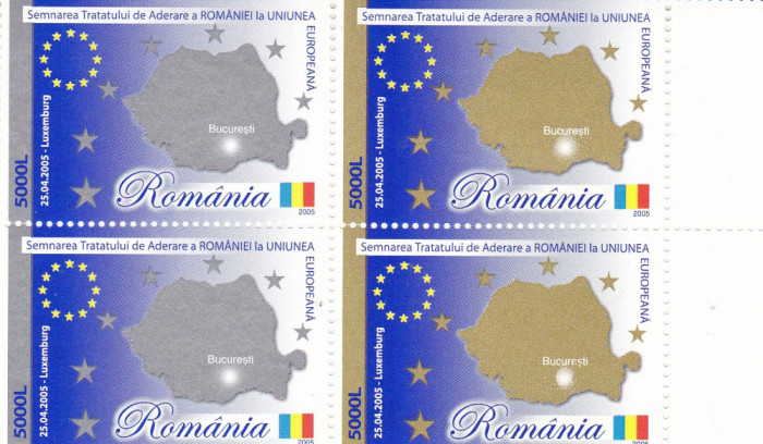 ROMANIA 2005 LP 1682 SEMNAREA TRATATULUI ADERARE A ROMANIEI LA U.E. PERECHE MNH