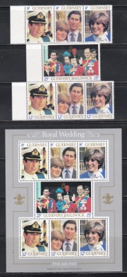 Guernsey 1981 - Nuntă regală - Lady Diana Spencer și Prințul Charles, Serie + Bloc, MNH foto