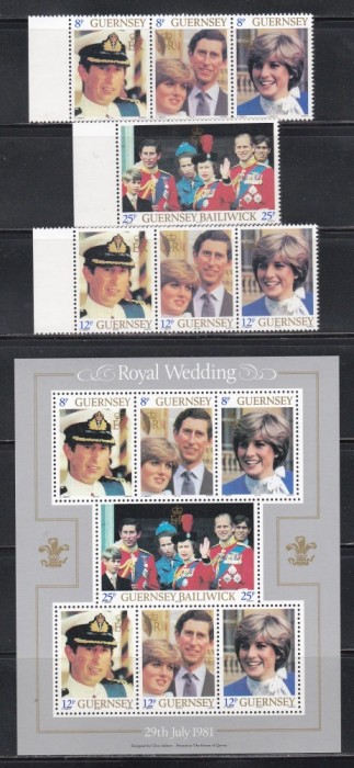 Guernsey 1981 - Nuntă regală - Lady Diana Spencer și Prințul Charles, Serie + Bloc, MNH